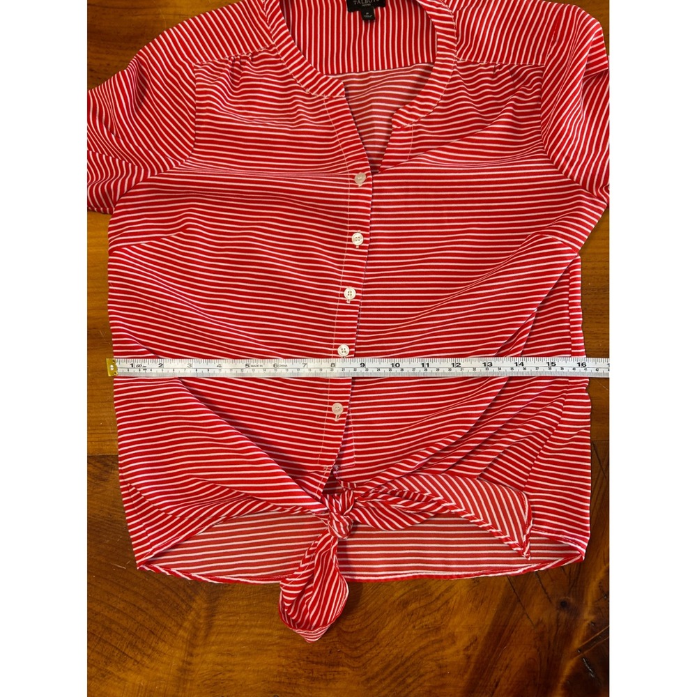 Talbots Petites Red White Striped Tie Front Button Down Blouse Top Size P - Picture 5 of 6